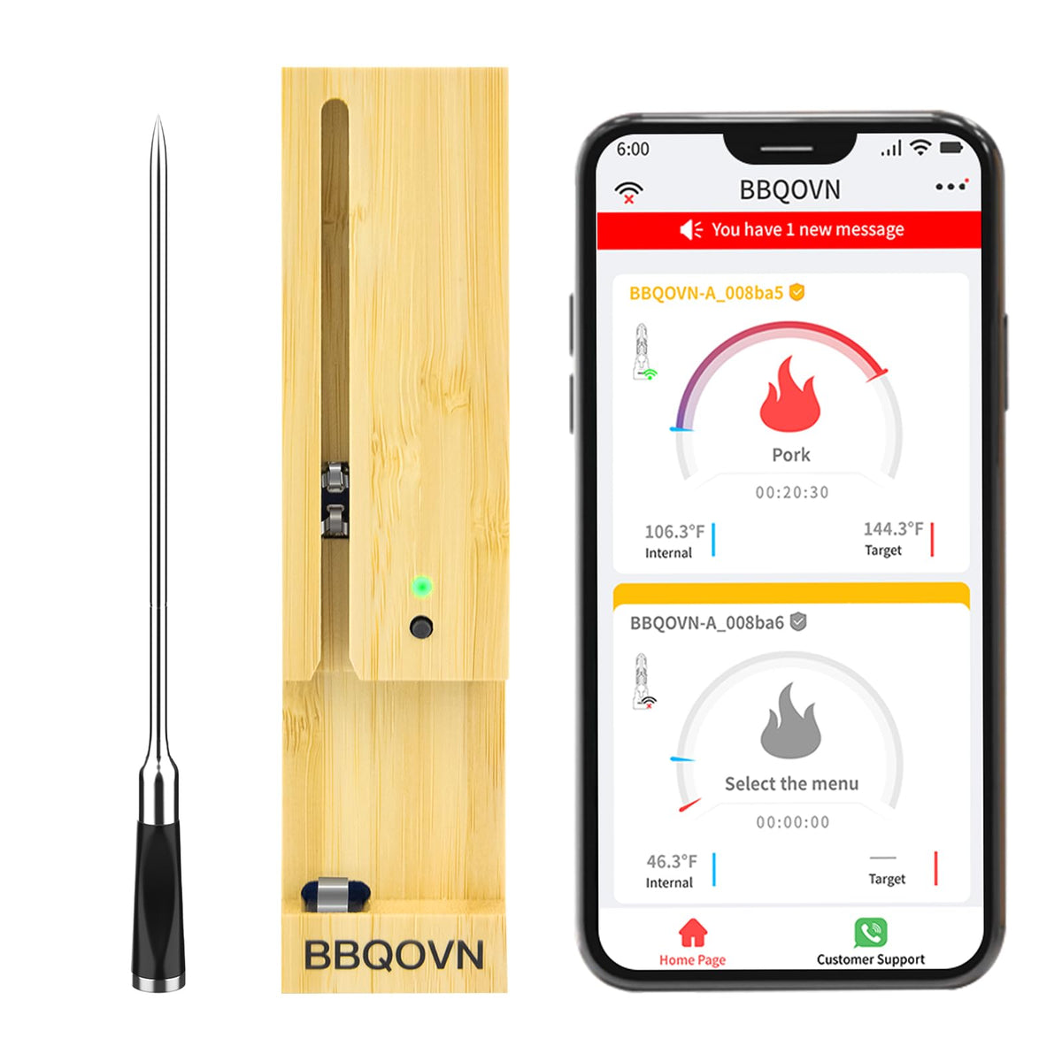 BtcLink thermometer front view showing controls and display for quick readings