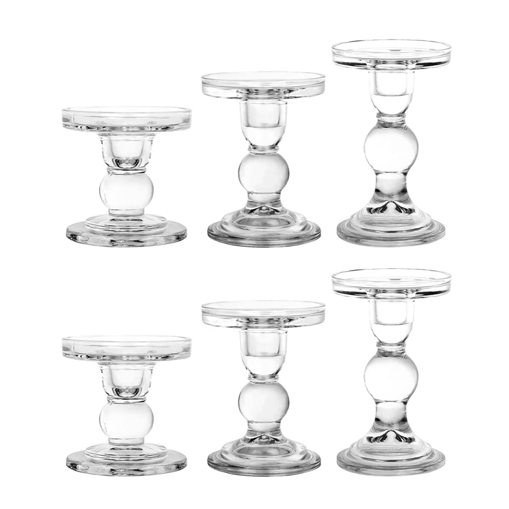 BTGLLAS clear glass candlestick front view showing elegant transparency and balance