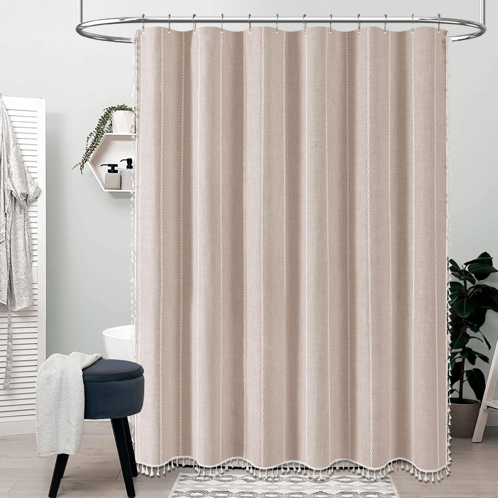 BTTN close-up of embroidered stripe texture highlights premium linen blend