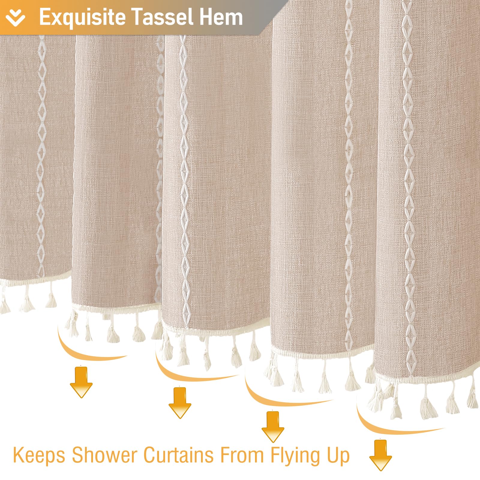 BTTN curtain on standard tub showing 72x72 fit and correct scale