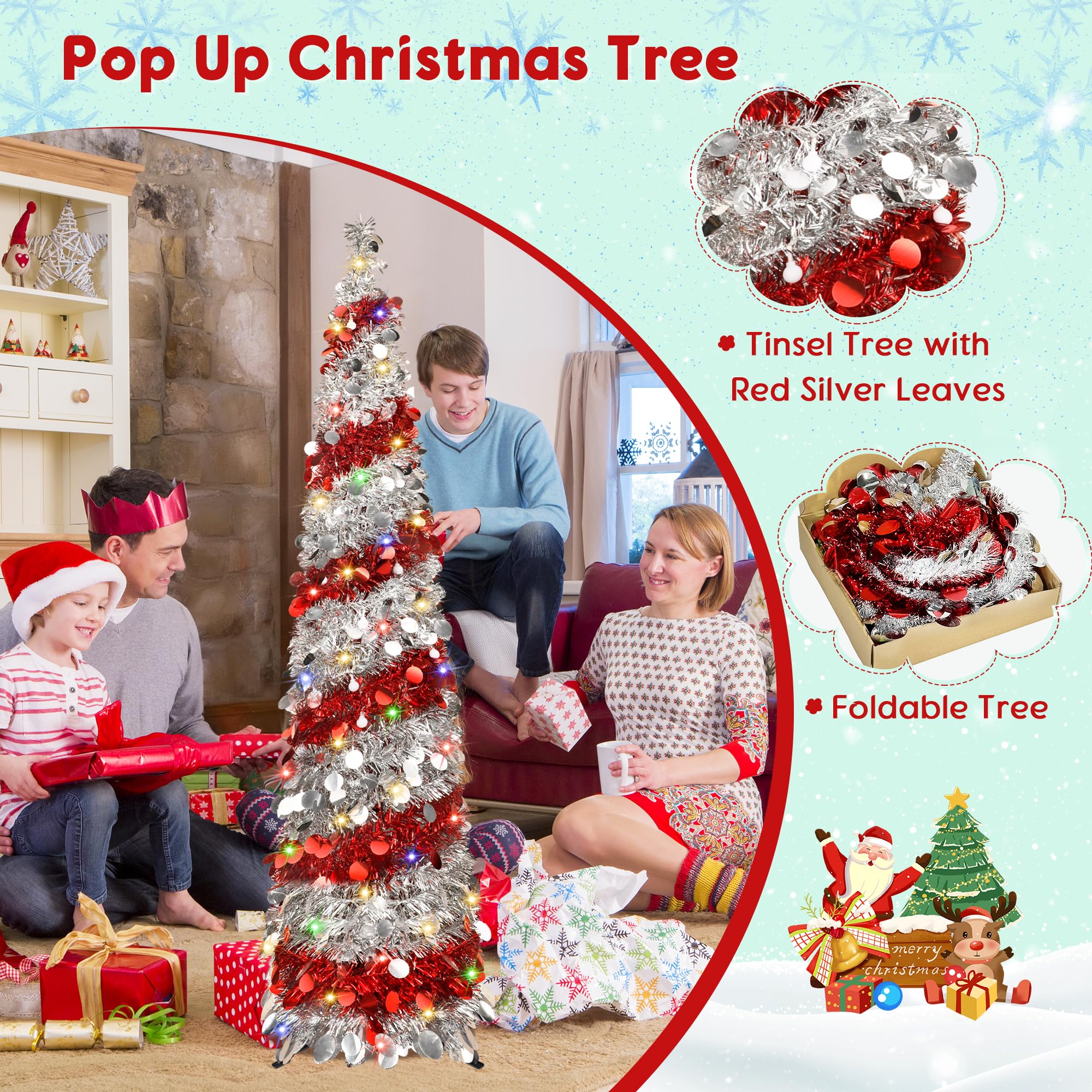 BTU tree lit at night with 90 multicolor LEDs creating colorful festive ambiance