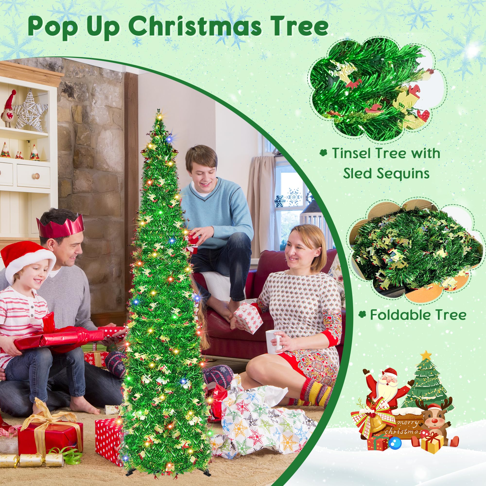 BTU tree sequin tinsel closeup highlighting glittering texture and visual sparkle