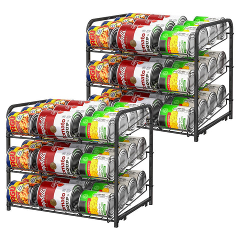 BTY front view of can organizer showing neat stacked cans and capacity benefit