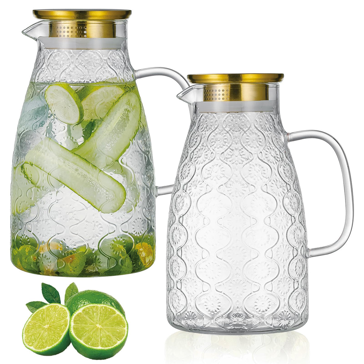 Buaic pitcher front view showing vintage shape and clear glass benefit