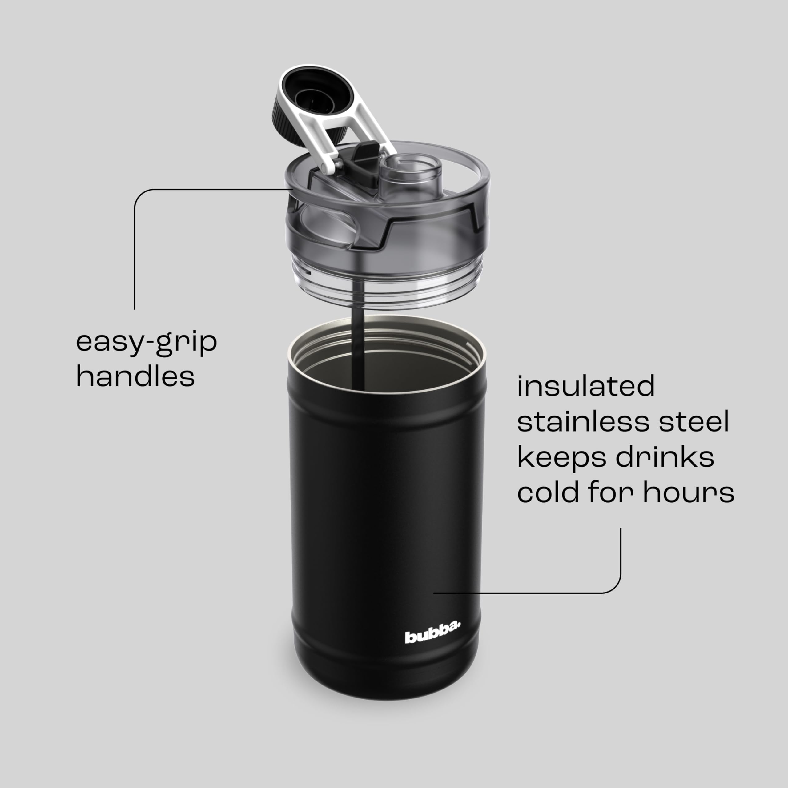 Bubba lid closed to show leakproof seal, prevents spills in bag