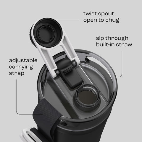 Person drinking from Bubba straw then pouring from the spout, versatile use
