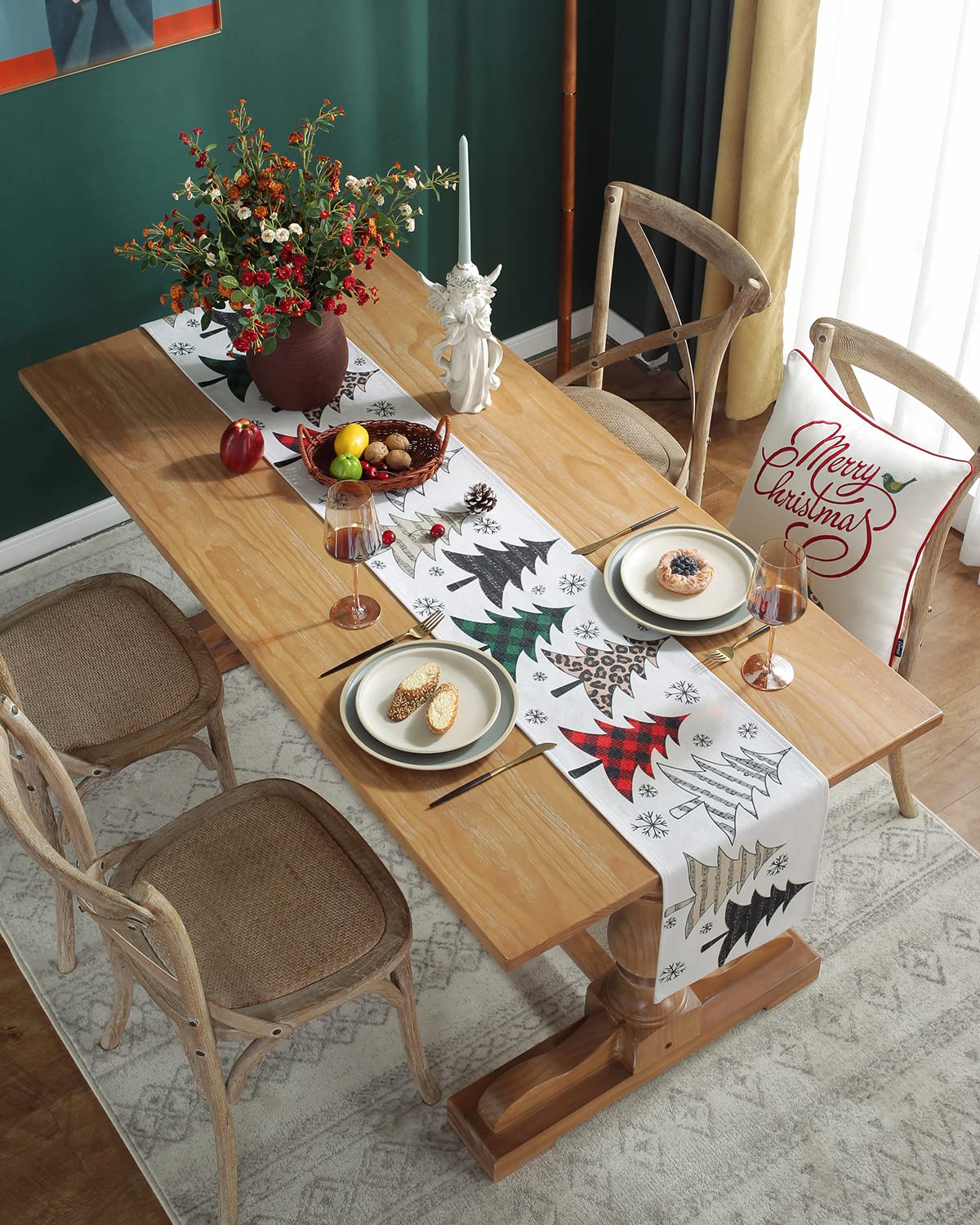 BUBOLIVE runner laid on dining table adding festive color and surface protection
