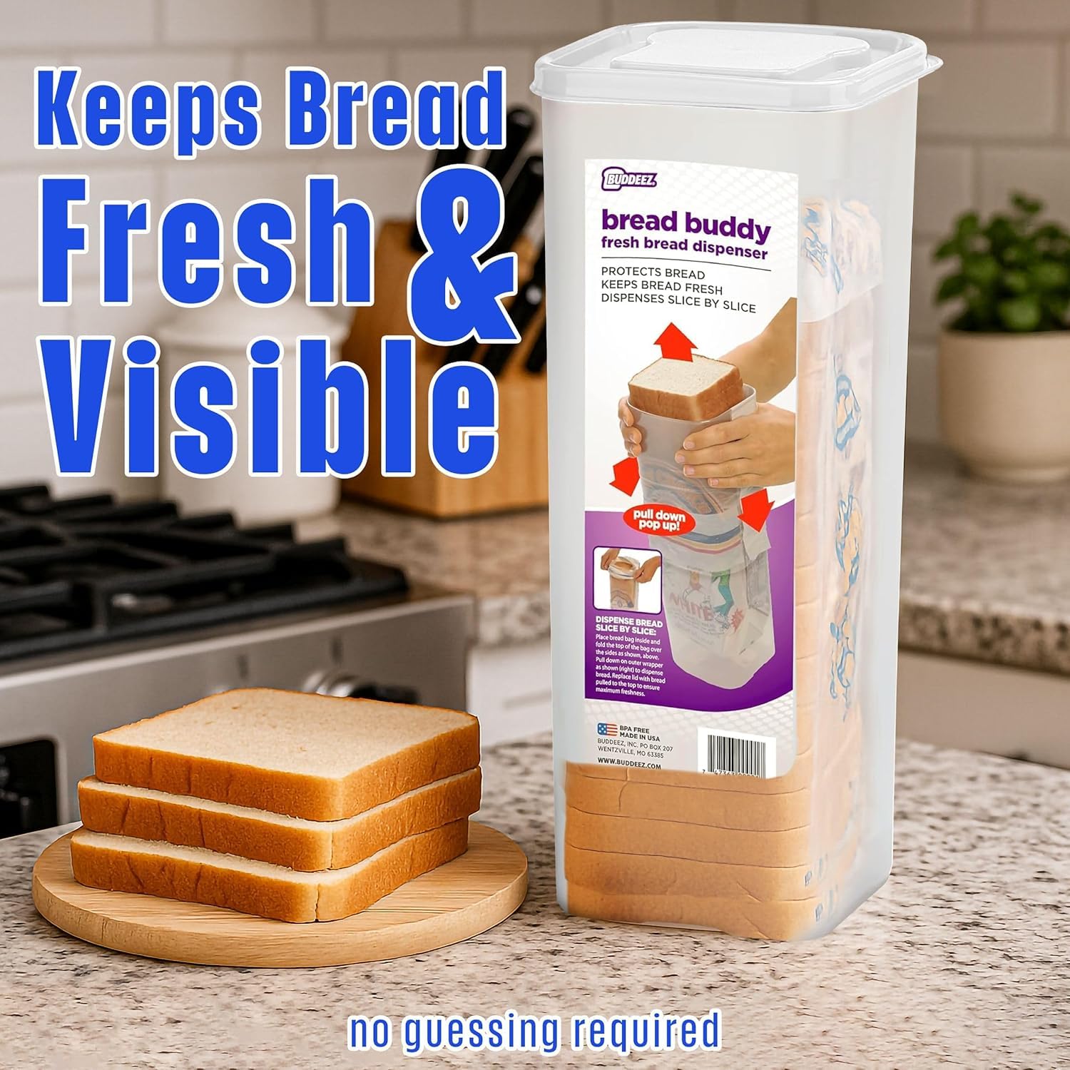 Buddeez loaf stored upright inside container demonstrating freshness retention