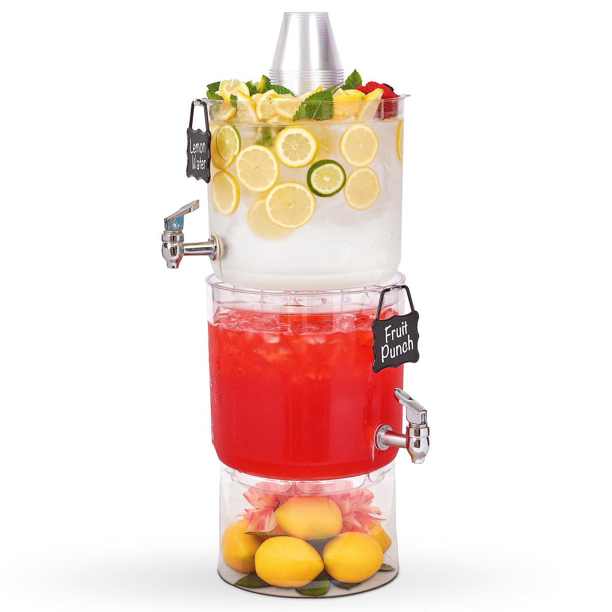 Buddeez front view on stand showing full 2-gallon capacity and clear pour visibility