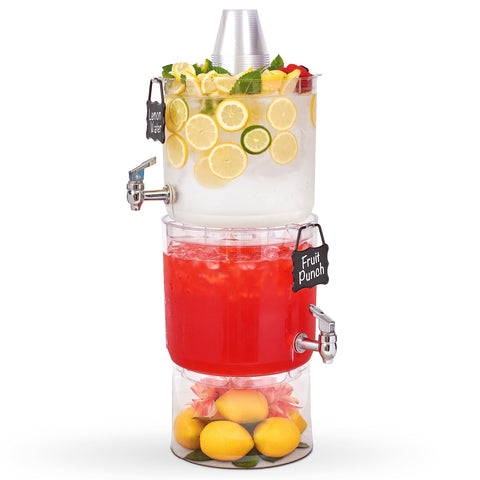 Buddeez front view on stand showing full 2-gallon capacity and clear pour visibility