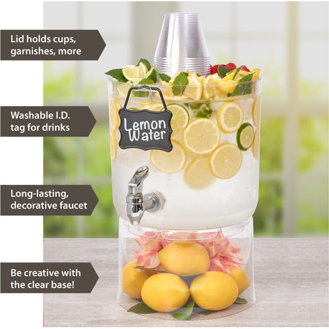 Buddeez party-top lid close-up holding sliced fruit and garnishes for attractive serving