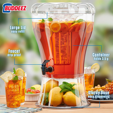 Buddeez side view on included stand for stable serving