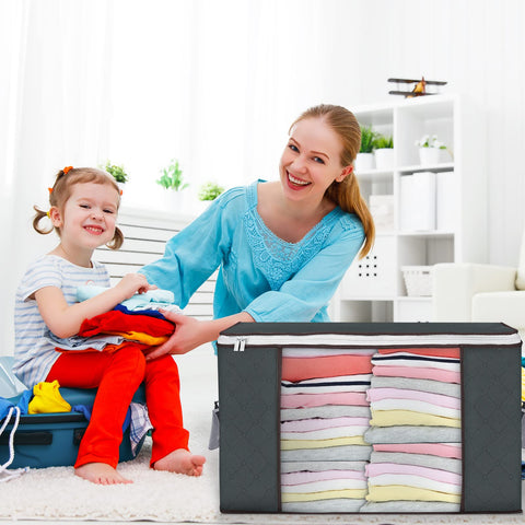 Budding Joy stacked bags in closet showing organized space-saving benefit