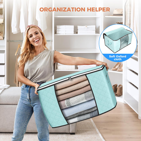 Budding Joy stacked organizers in closet showing efficient vertical storage