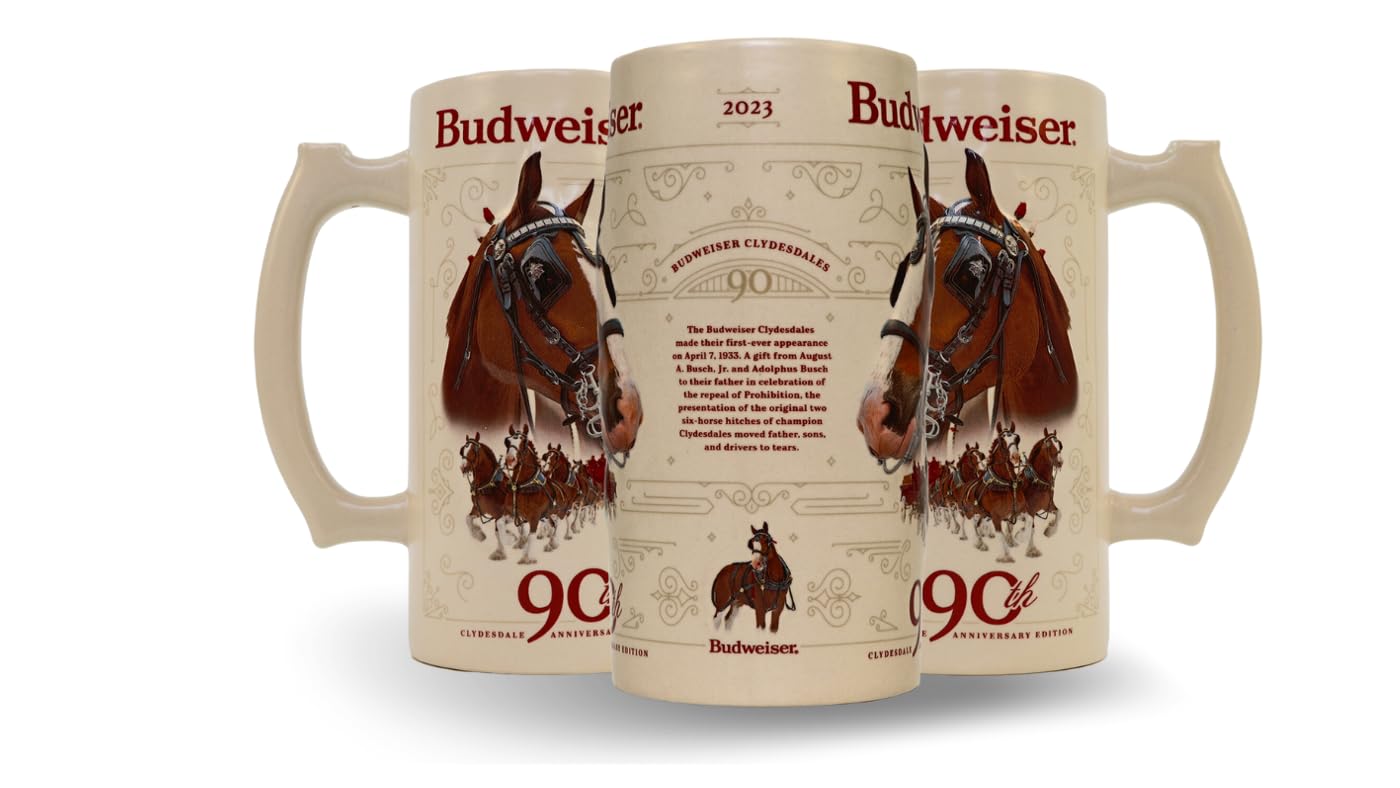 Budweiser front packaging showing collector box and festive presentation benefit: protects stein