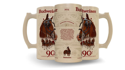 Budweiser front packaging showing collector box and festive presentation benefit: protects stein