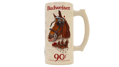 Budweiser stein on man cave shelf in lifestyle scene enhancing room decor and gifting benefit