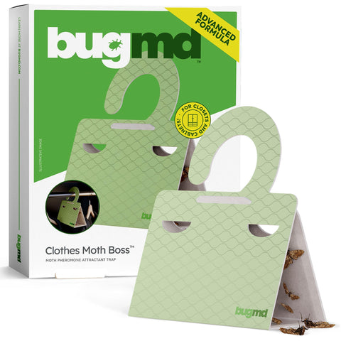 BugMD front packaging showing six pre-baited moth traps for easy protection