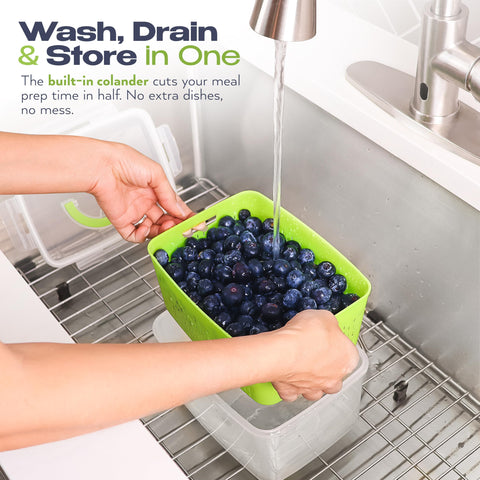 Built-Way lid seal detail showing airtight closure to preserve produce freshness