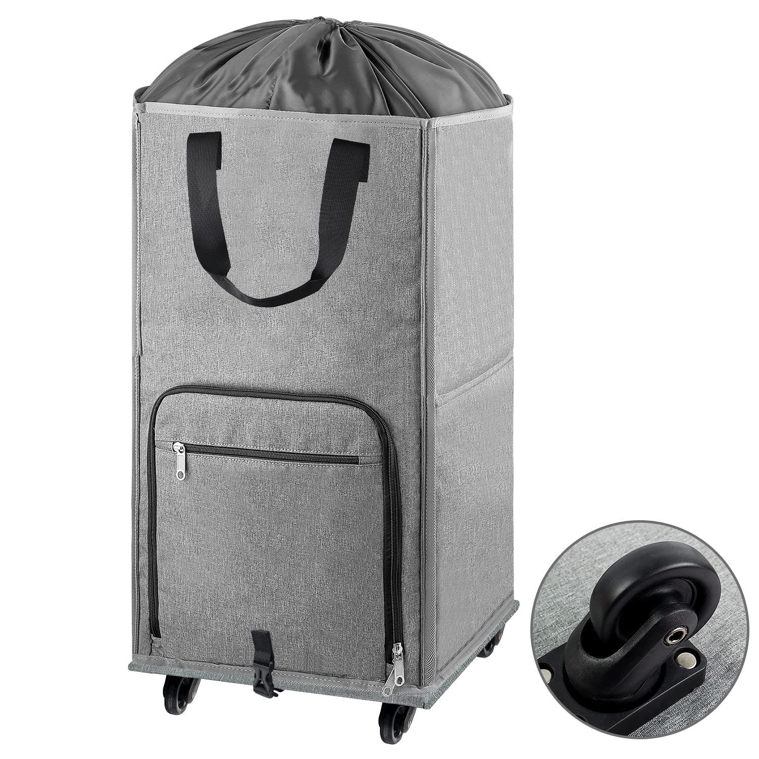 Bukere front view of rolling laundry hamper showing upright storage and portability