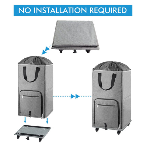 Bukere hamper next to laundry basket showing scale and large 90L capacity
