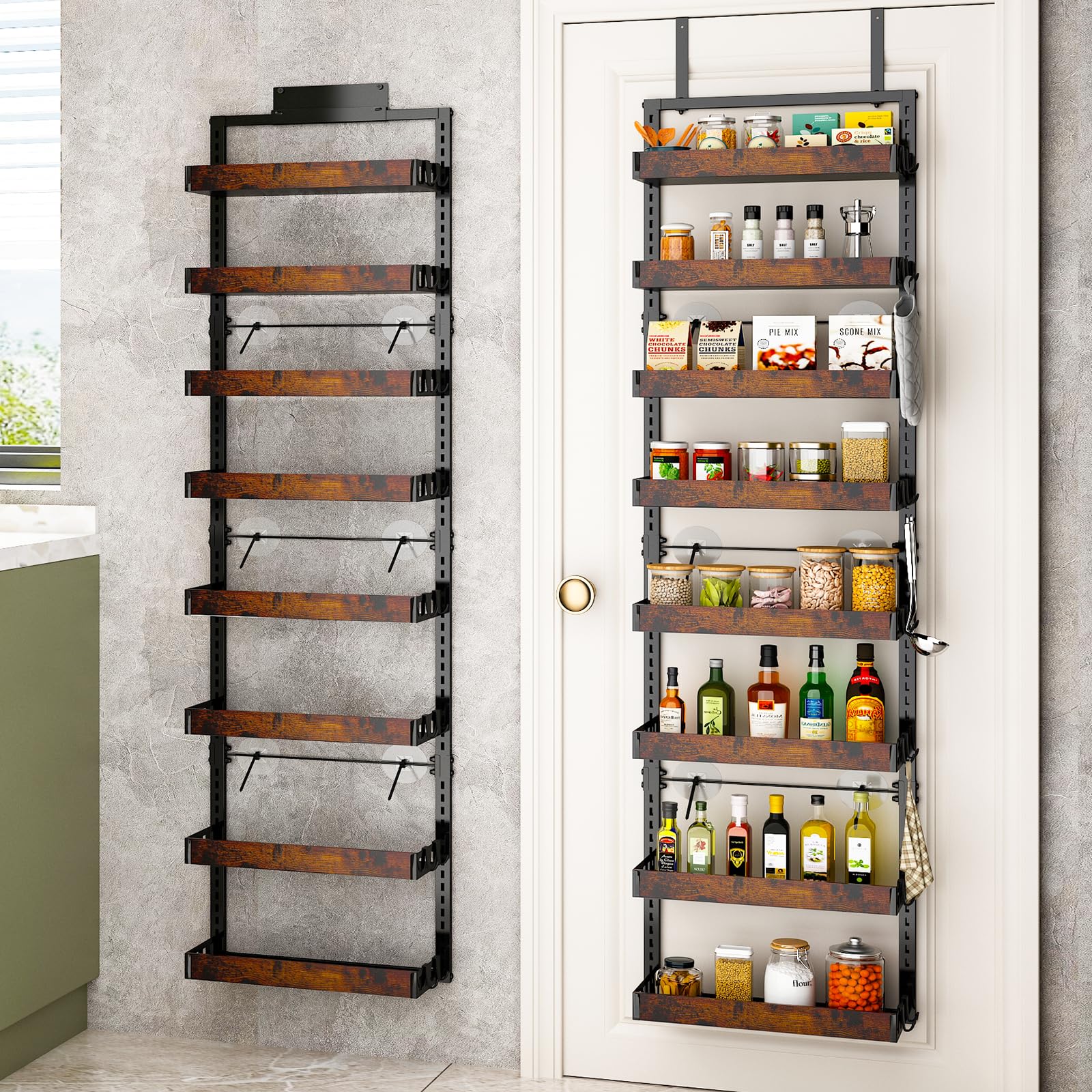 BUKFEN front view showing full over-the-door organizer and tidy storage benefit
