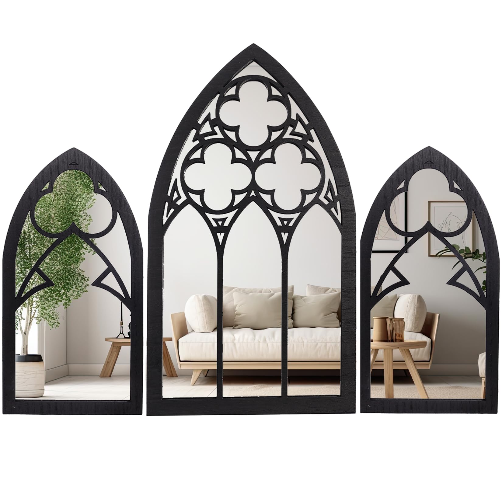 BULICADO front view of three-piece gothic mirror set, adds dramatic focal point