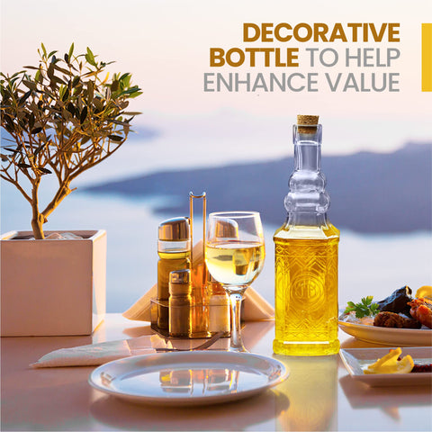 BULK PARADISE bottle filled with oil being poured demonstrating controlled pour and food-safe benefit