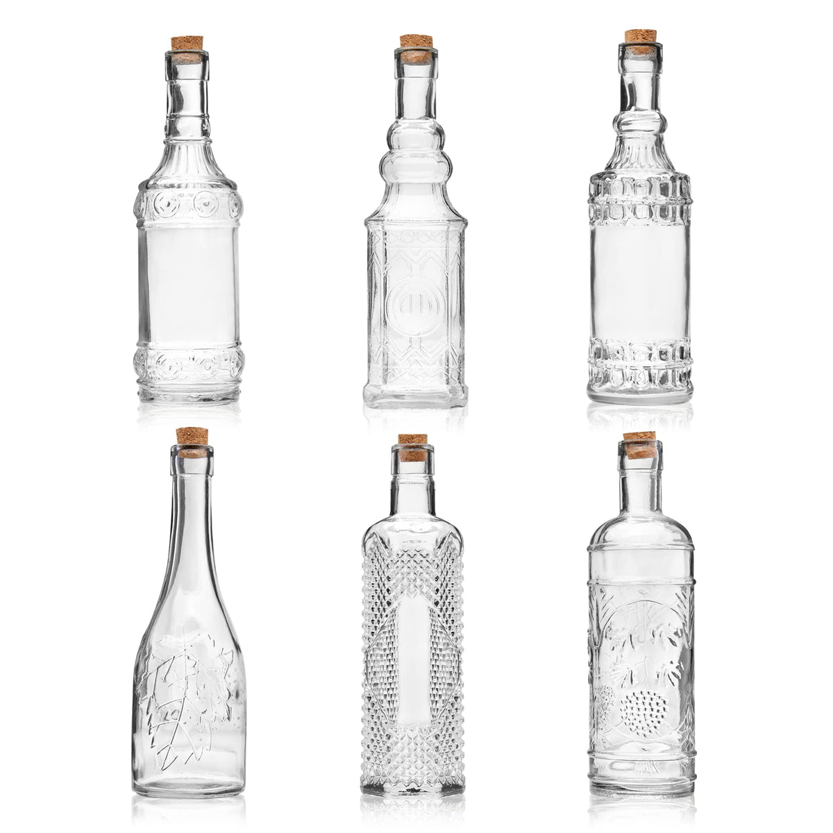BULK PARADISE front view of six clear glass bottles showcasing uniform design and presentation benefit