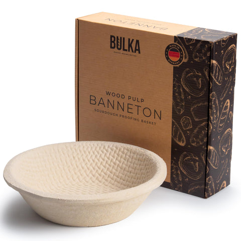 Bulka banneton front view showing waffle pattern and sturdy walls for shaped loaves