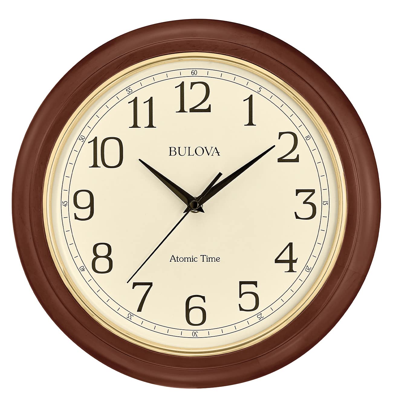 Bulova atomic time 2 front view showing clear numbers and classic style benefit