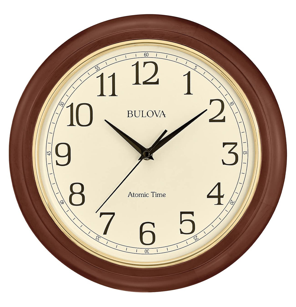 Bulova atomic time 2 front view showing clear numbers and classic style benefit