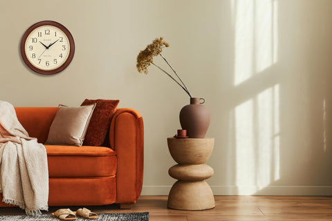 Bulova size scale on wall showing 12.4-inch fit for medium rooms benefit