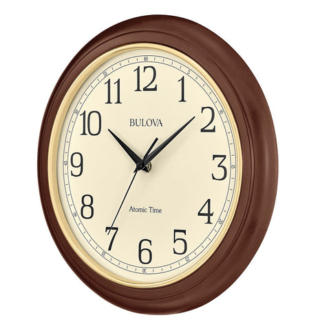 Bulova wooden frame detail highlighting cherry grain and warm finish for elegance