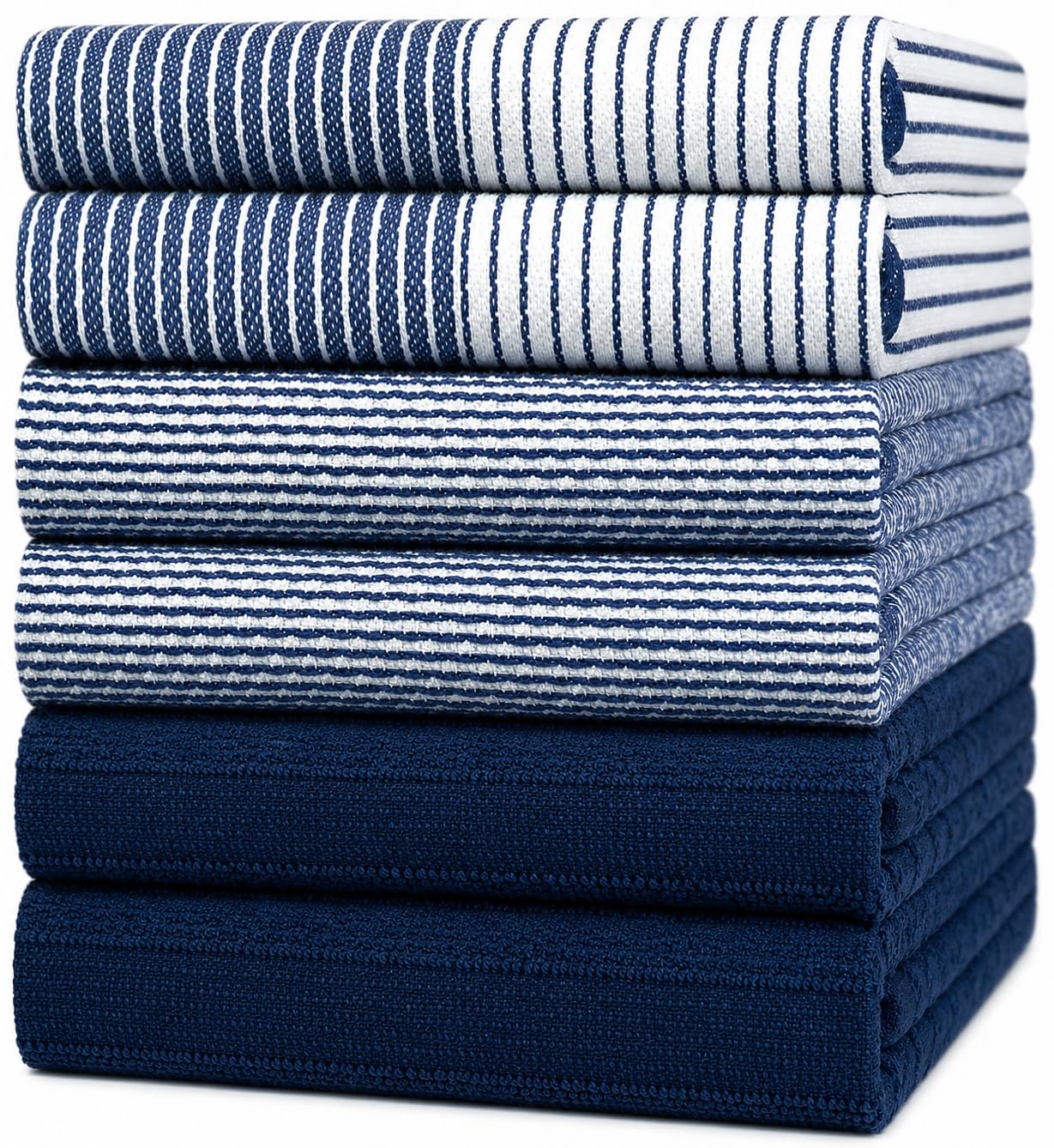 Bumble Towels front packaging in navy shows six towel set and benefits