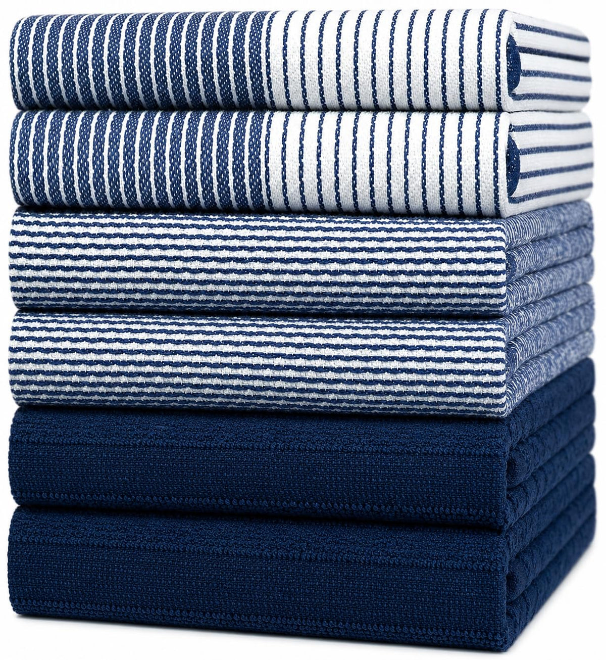 Bumble Towels front packaging in navy shows six towel set and benefits
