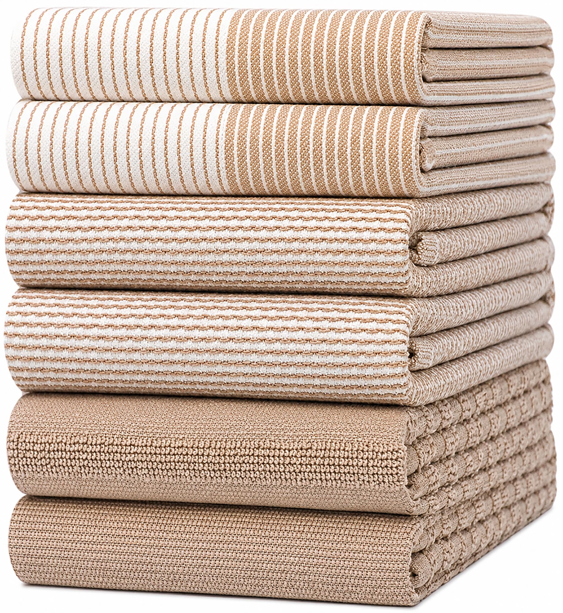 Bumble Towels front packaging showing six tan cotton towels and benefits