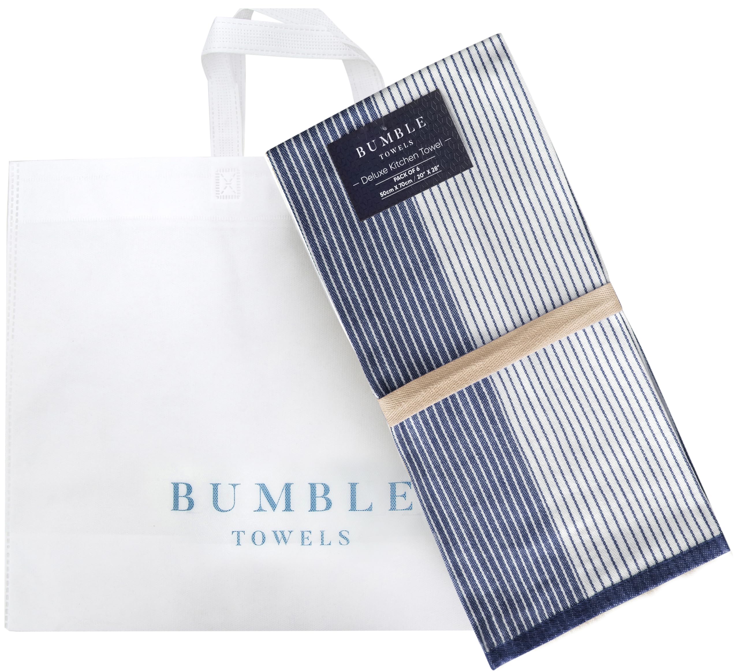 Bumble Towels hanging loop and label for easy air-drying storage
