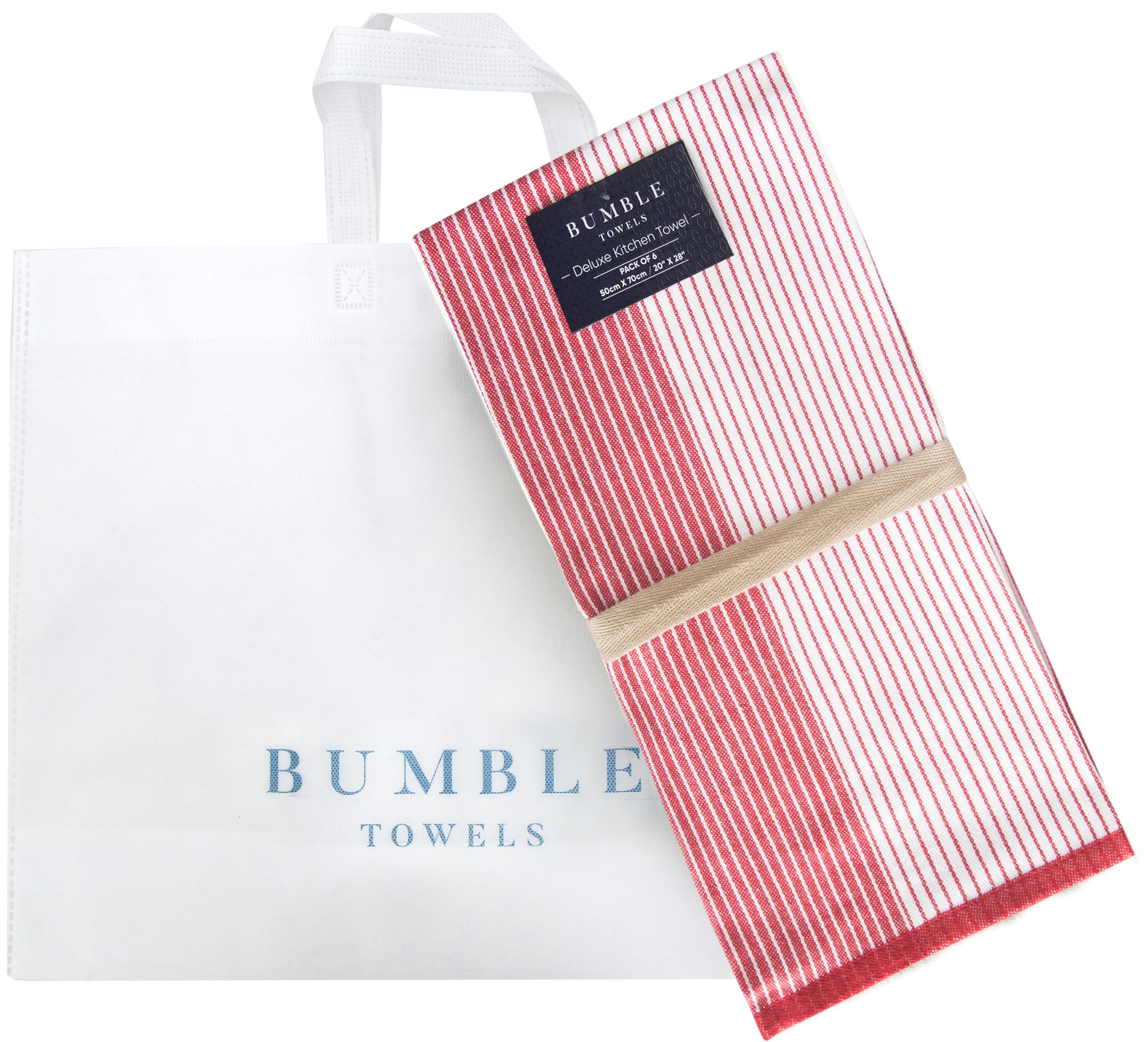 Bumble Towels size comparison beside sink showing 20x28 scale and versatility