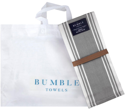 Bumble Towels size scale on counter shows generous 20x28 inch coverage