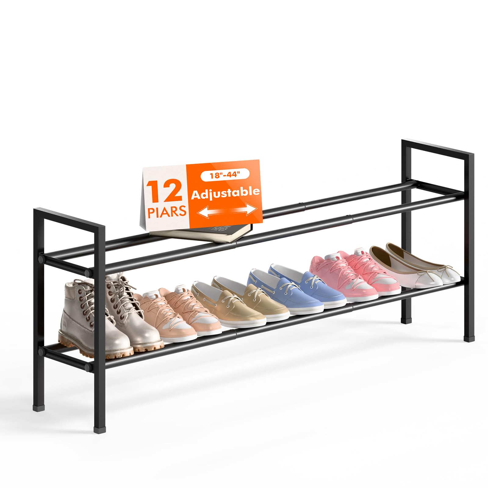 Bumusty front view of expandable rack showing compact profile and easy storage benefit