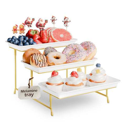 bumusty front view 3-tier serving tray showing elegant presentation and durability