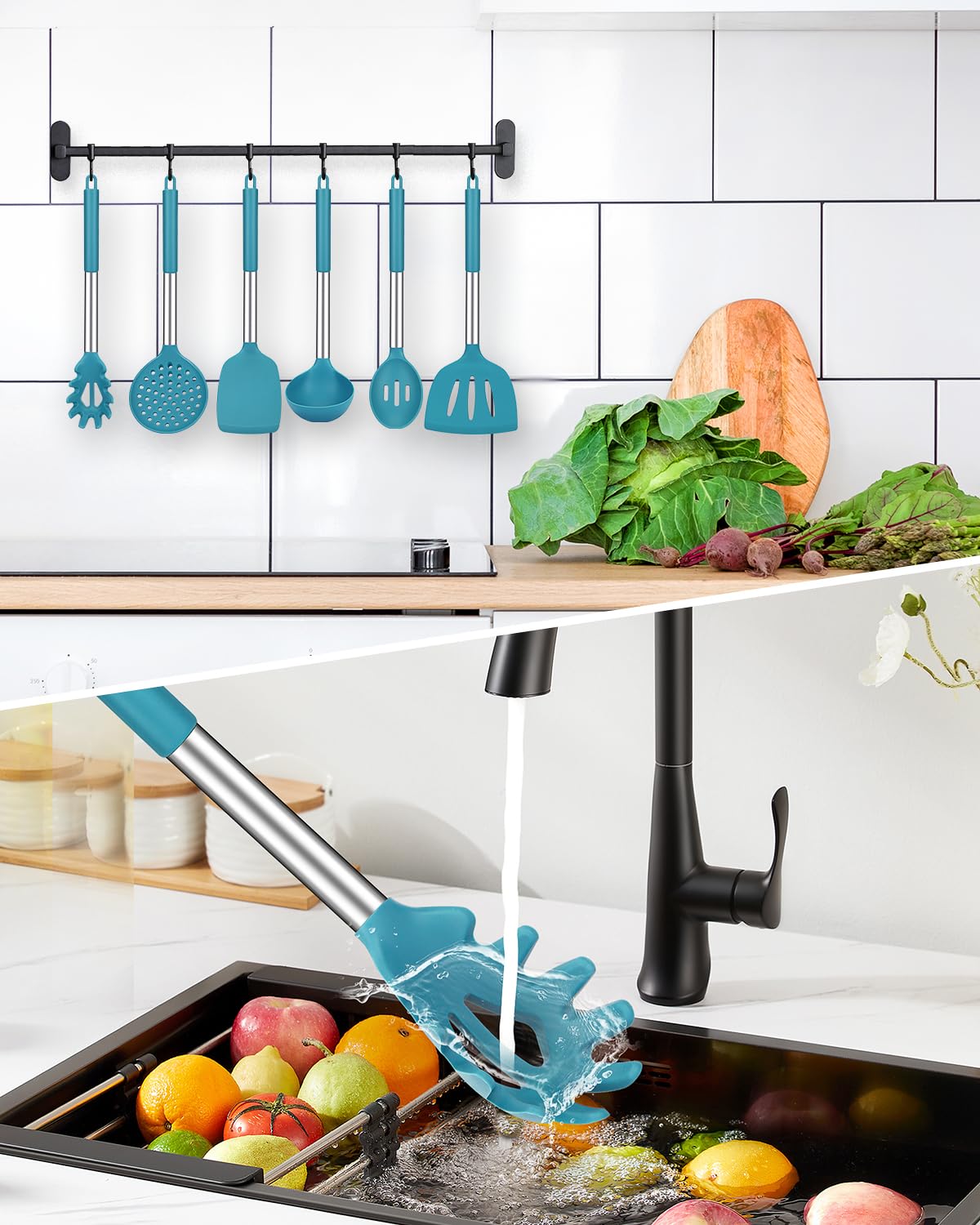 BUNDLEPRO ladle pouring soup from pot, demonstrating large capacity and controlled serving