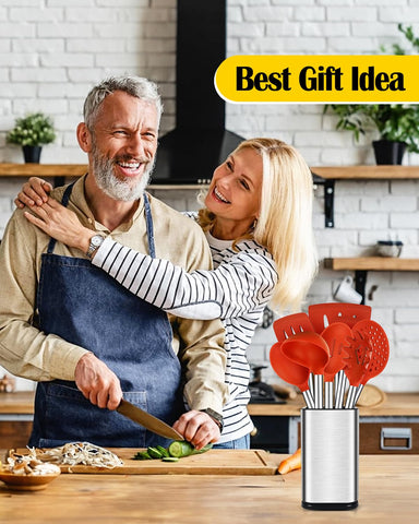 BUNDLEPRO red utensil set on kitchen countertop creating tidy, colorful storage