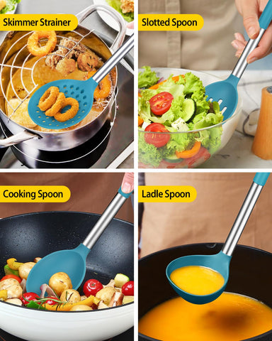 BUNDLEPRO slotted spatula in nonstick pan protecting the surface while flipping food