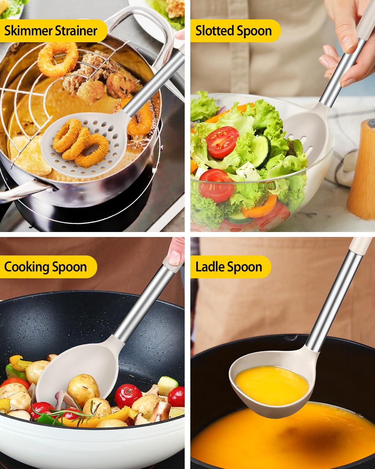 BUNDLEPRO user holding spatula near pan, comfortable anti-scald grip benefit