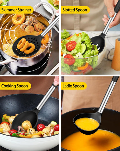 BUNDLEPRO spatula in use flipping pancake illustrating nonstick-safe performance