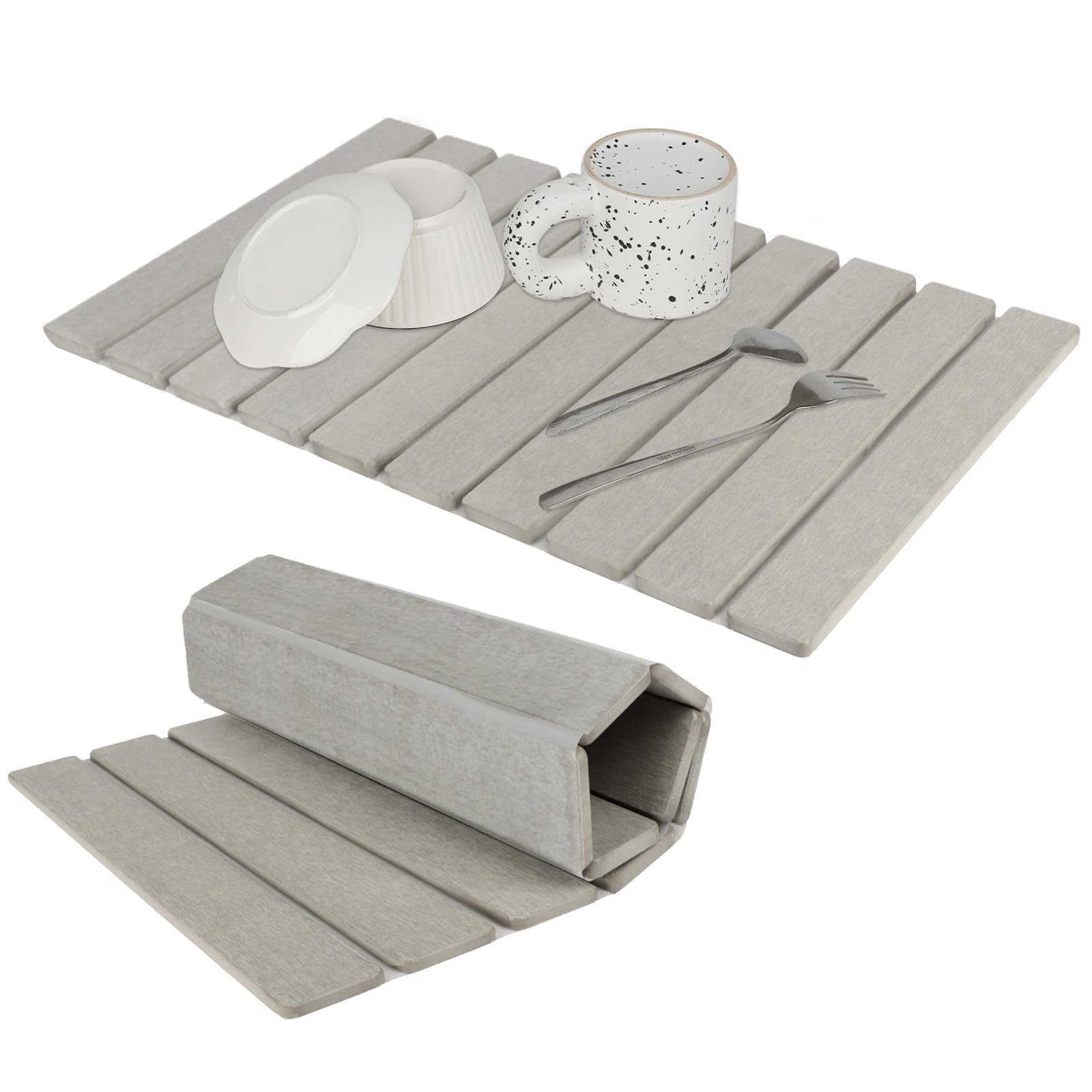 Bunmery front packaging and full 24x16 mat showing clean countertop benefit