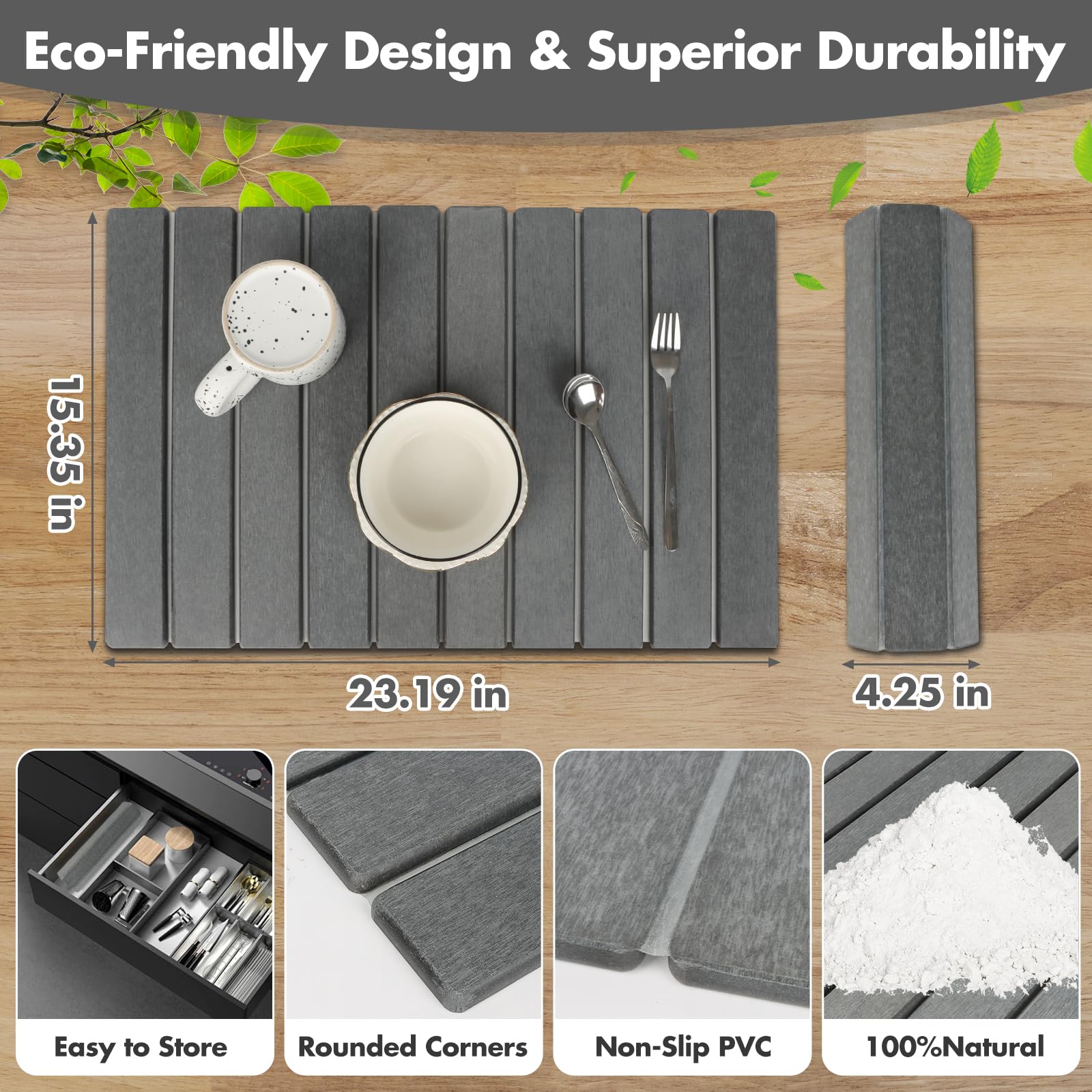 Bunmery mat with drying plates and glasses showcasing quick-dry convenience