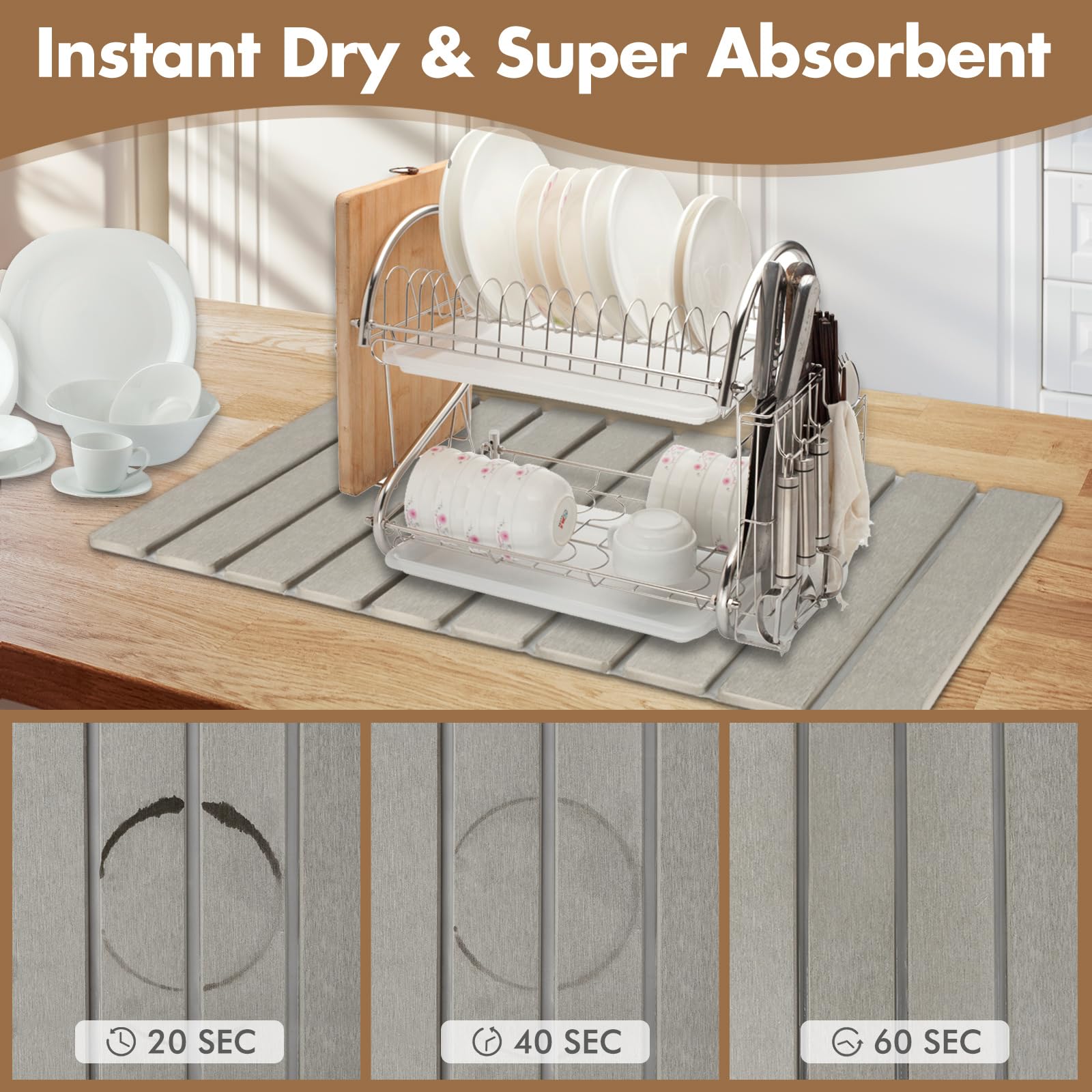 Bunmery under pet bowl protecting counter from spills and splashes